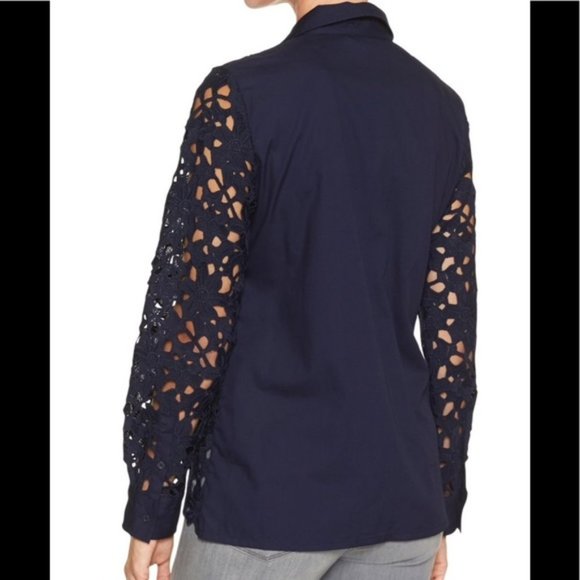 Banana Republic Blouse Lace Long Sleeve Preppy Classic Cotton Petite Large - Picture 4 of 6